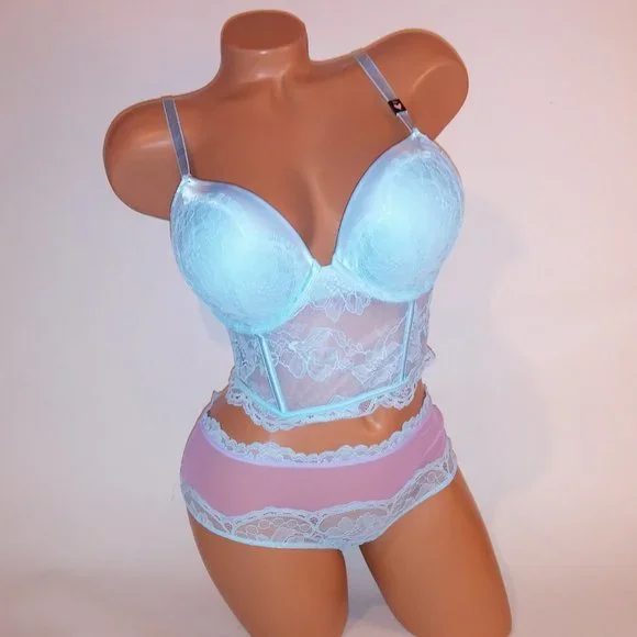 Victoria Secret Bra Set 36C Bombshell Push Up Medium Cheeky Panty Light …